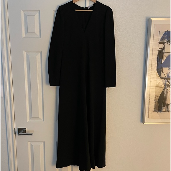 Valentino Red black, longsleeved crepe v-neck full-length dress - Picture 5 of 9